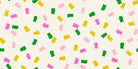 Merry Happy Merry Gummies Christmas-themed fabric with gummy bears and holiday ornaments by Kimberly Kight for Ruby Star Society