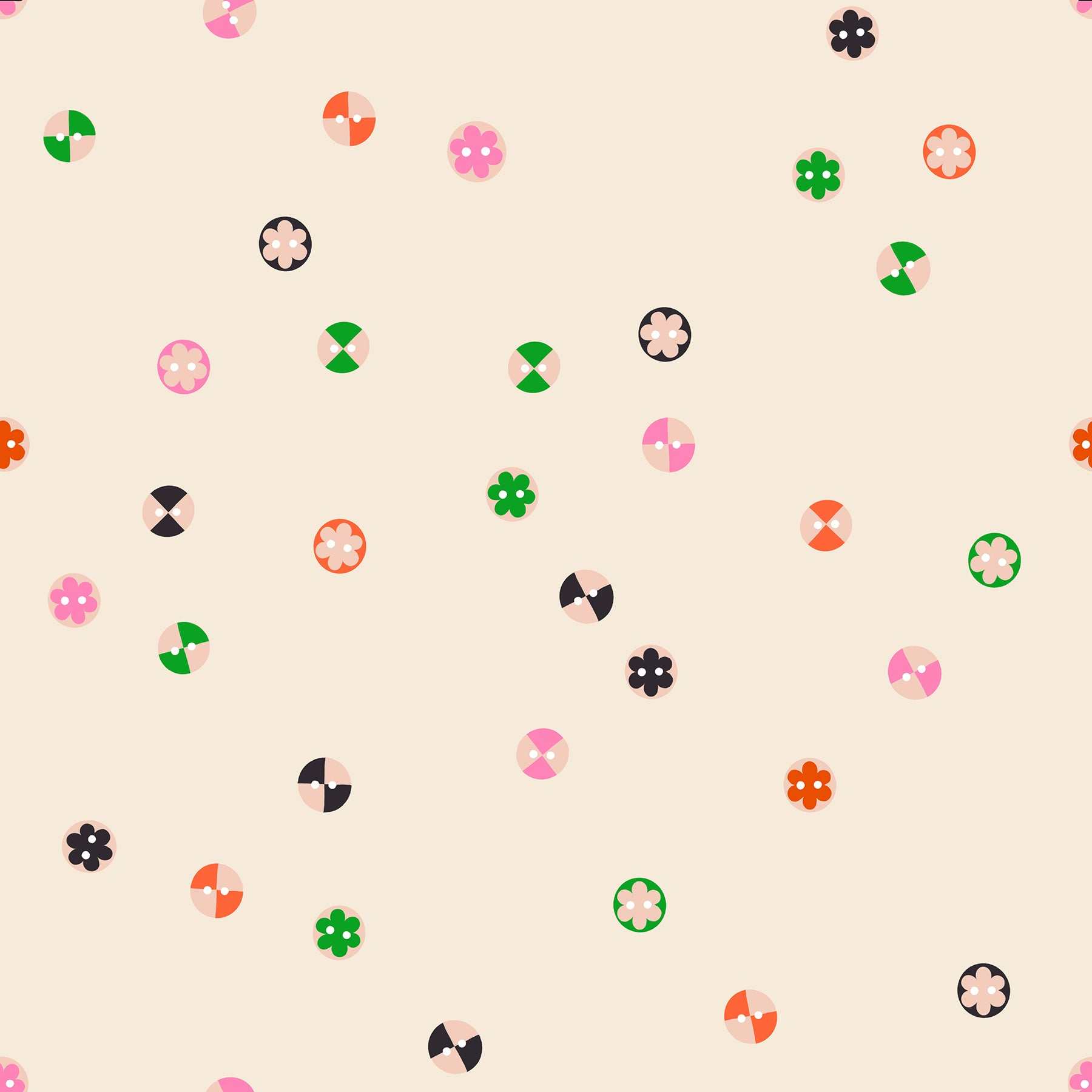 RS5208 11 1 800 Notion Buttons fabric by Ruby Star Society with colorful sewing-themed motifs on shell background