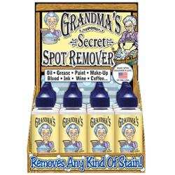 Grandma's Spot Remover 2oz bottle removing fabric stains like oil, grease, ink, coffee, grass, and blood
