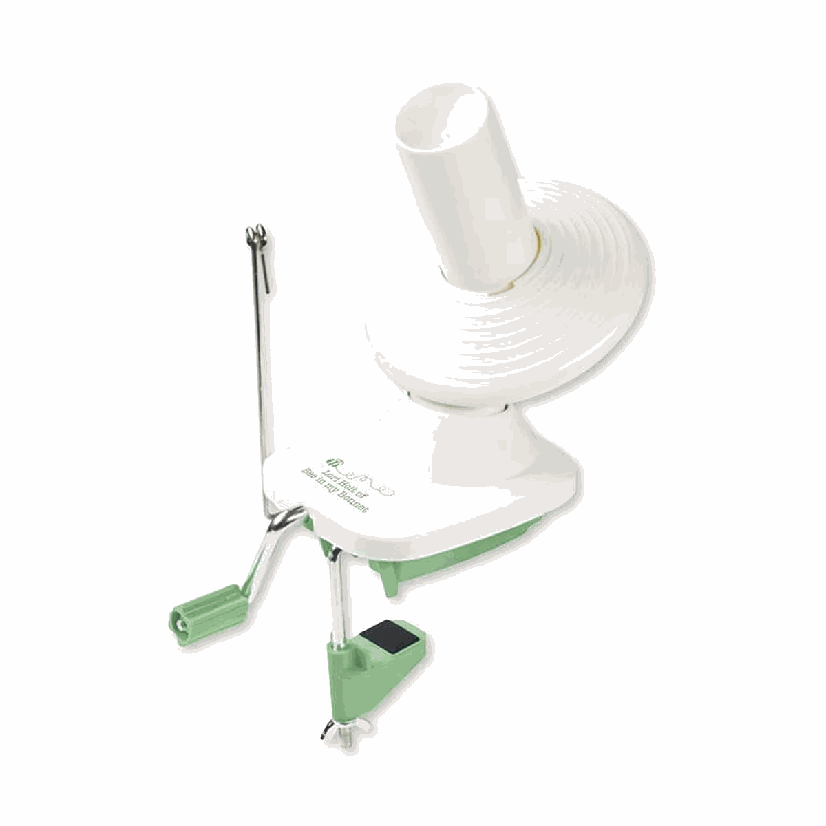 Lori Holt Yarn Winder for transforming skeins into compact center pull cakes, clamps to table edge.