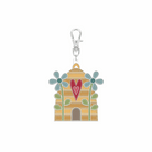 Lori Holt Enamel Happy Charm Beehive keychain with floral design and heart detail