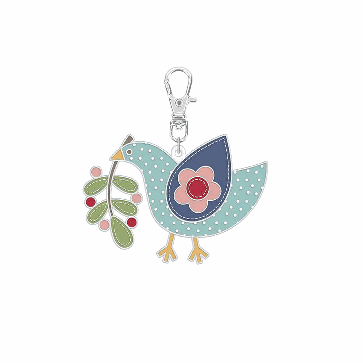 Lori Holt bluebird enamel charm with floral and leaf design keychain accessory