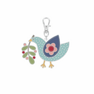 Lori Holt bluebird enamel charm with floral and leaf design keychain accessory