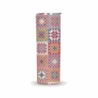 Lori Holt Crochet Tumbler with colorful crocheted granny squares and stainless steel double-wall design