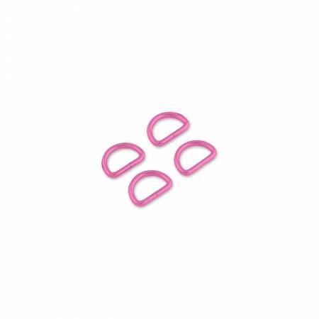 Four Tula Pink 3/4in pink pearlescent powder coated D-rings for bags and straps