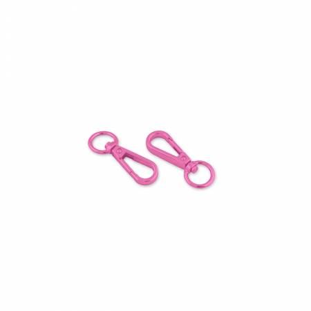 Two Tula Pink pink pearlescent 1/2in swivel hooks for bags