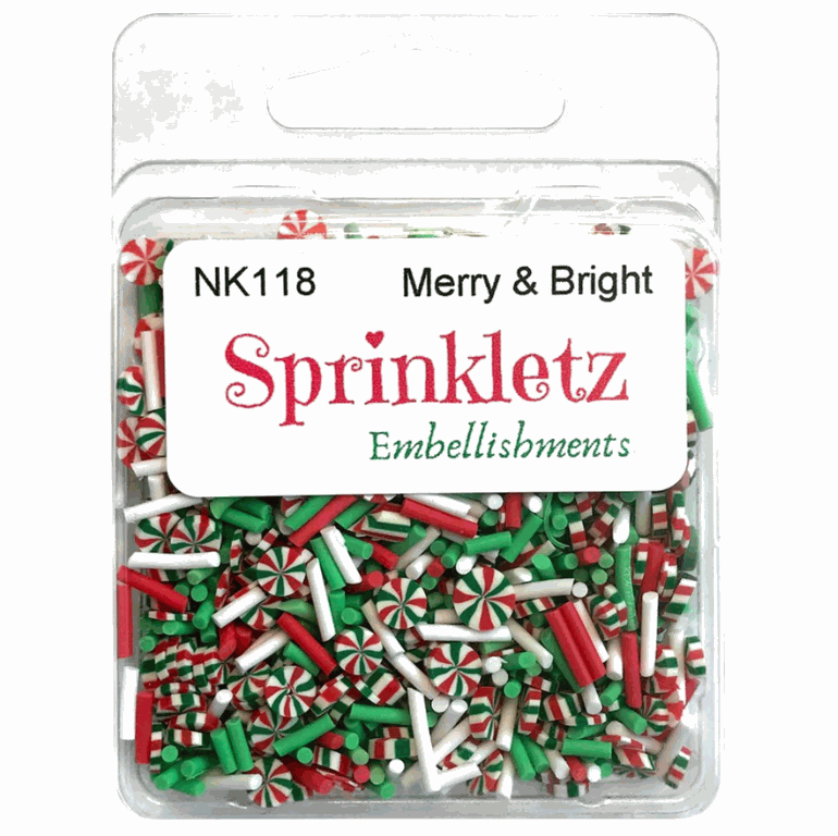 Sprinkletz Embellishments Merry & Bright polymer clay peppermint candy and sprinkles in red, green, and white for Christmas crafts
