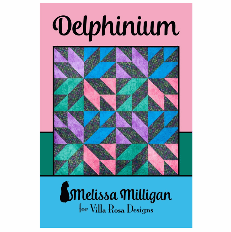 Delphinium Quilt Pattern by Melissa Milligan for Villa Rosa Designs with geometric colorful blocks