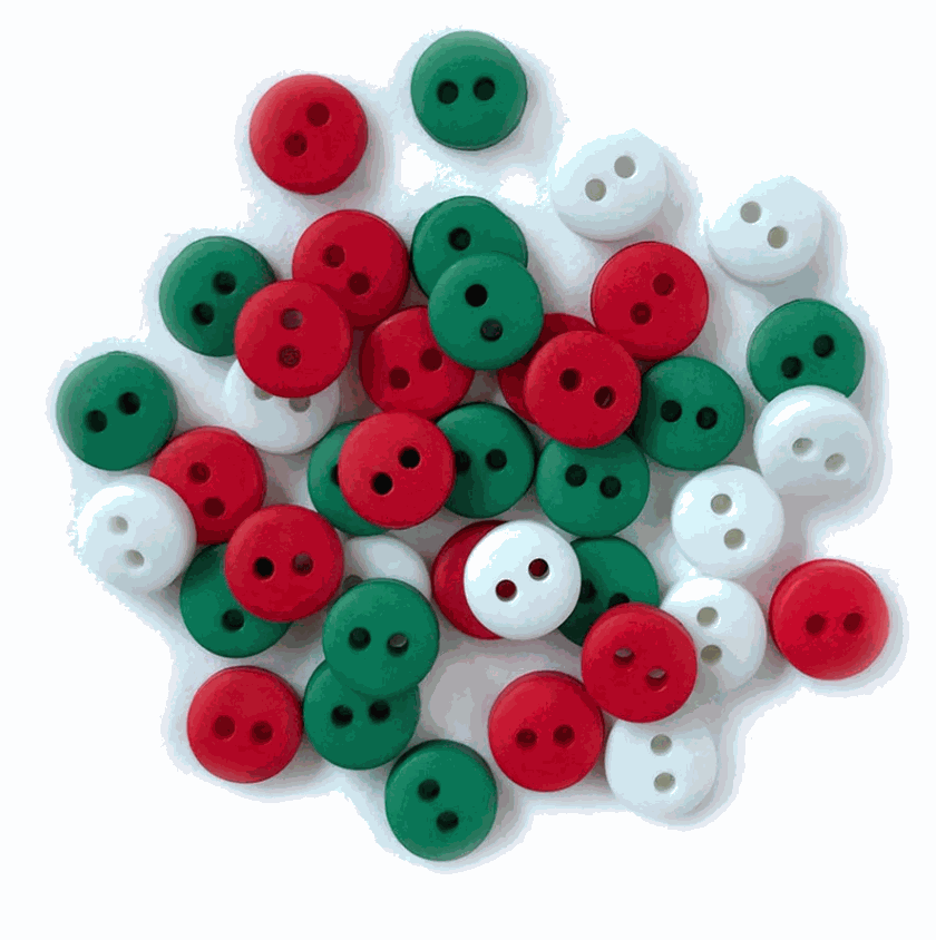 Tiny red green and white Christmas buttons for crafts and sewing projects
