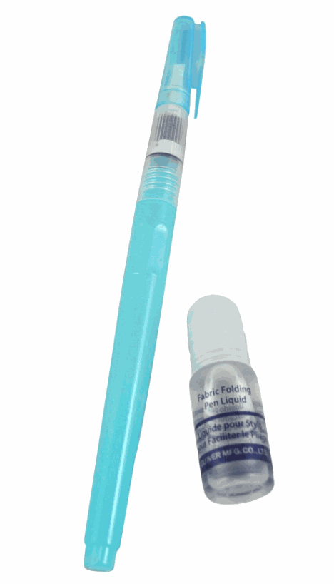 Blue fabric folding pen with concentrated marking solution for quilting and patchwork.
