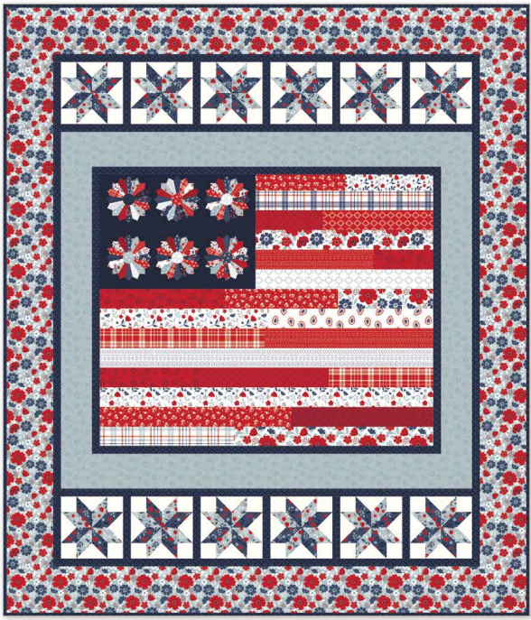 Grand Ole Flag Panel Quilt Kit with patriotic American Beauty design by Dani Mogstad