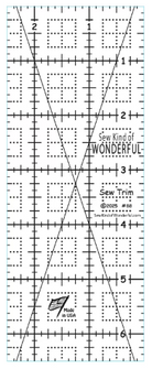 Sew Trim™ clear acrylic quilting ruler with black markings for precise 2-1/2" x 6-1/2" unit squaring and quilting patterns.