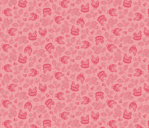 Farmer's Daughter fabric with coral hens and chicks pattern by Lori Holt for Riley Blake Designs