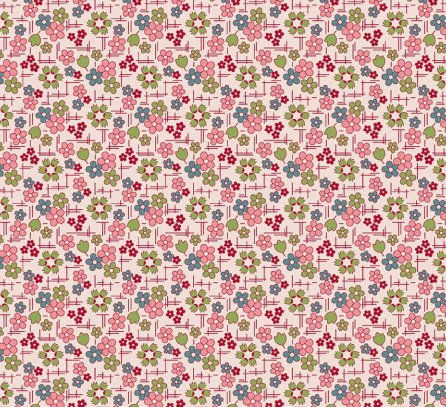 Farmer's Daughter Daisy Coral fabric by Lori Holt with vintage-inspired floral pattern on coral background