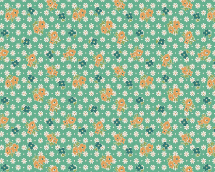 Farmer's Daughter Feedsack Leaf fabric by Lori Holt with vintage floral pattern in green and orange tones