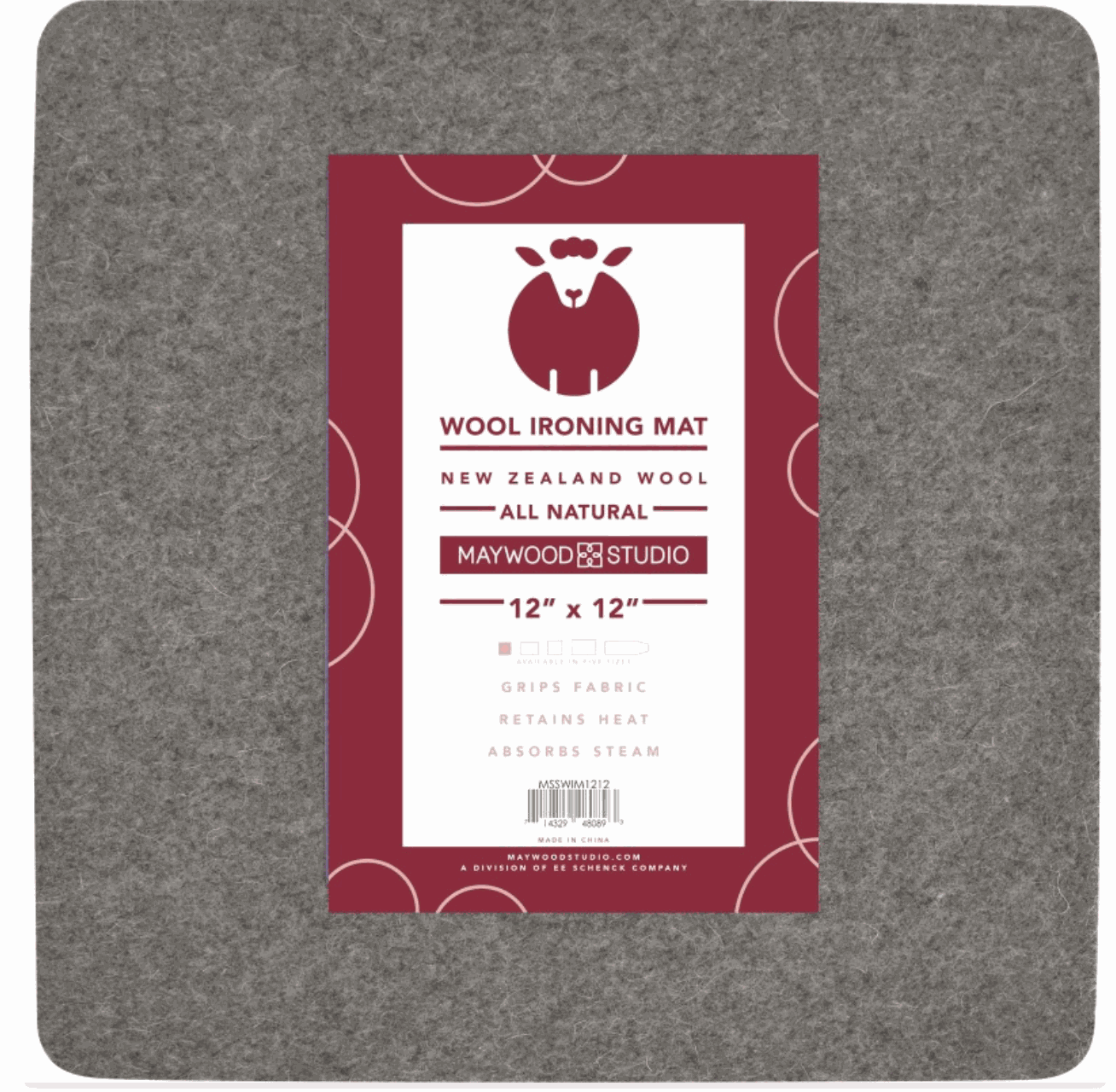 Maywood Studio 12x12 wool iron mat made of 100% New Zealand wool for quilting and sewing