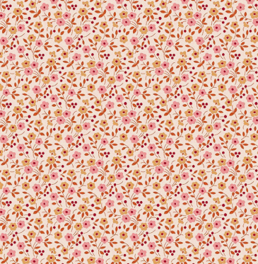 Farmer's Daughter floral fabric in coral by Lori Holt for Riley Blake Designs with vintage farm-inspired small flower pattern