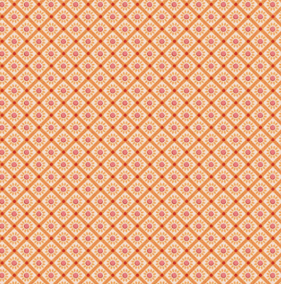 Farmer's Daughter Sunflower Marigold fabric by Lori Holt with vintage floral diamond pattern in orange and pink tones