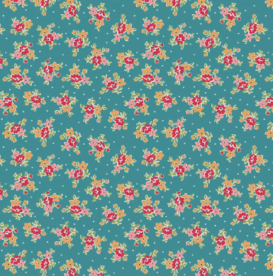 Farmer's Daughter Bouquet Raindrop floral fabric by Lori Holt teal background