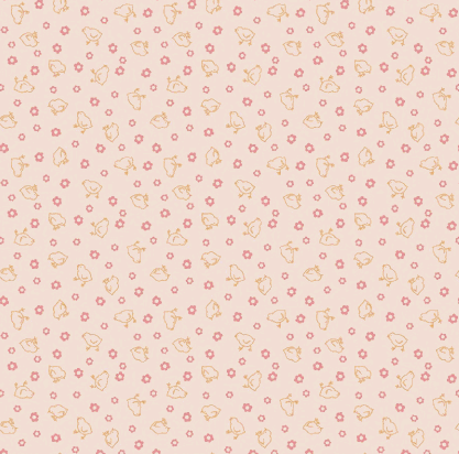 Farmer's Daughter fabric with baby chicks and floral pattern on coral background by Lori Holt