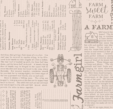Farmer's Daughter farm life rustic fabric by Lori Holt with vintage tractor and farm text design