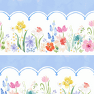 Spring Cheer fabric digital pictorial stripe light denim by Heatherlee Chan for Clothworks