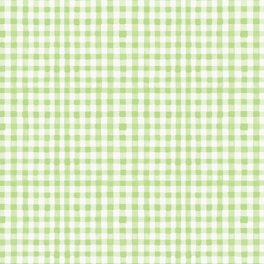Spring Cheer fabric by Heatherlee Chan featuring olive gingham pattern, vibrant digital print