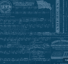 Sew America Posts Parchment fabric with patriotic text and blue vintage sewing motifs