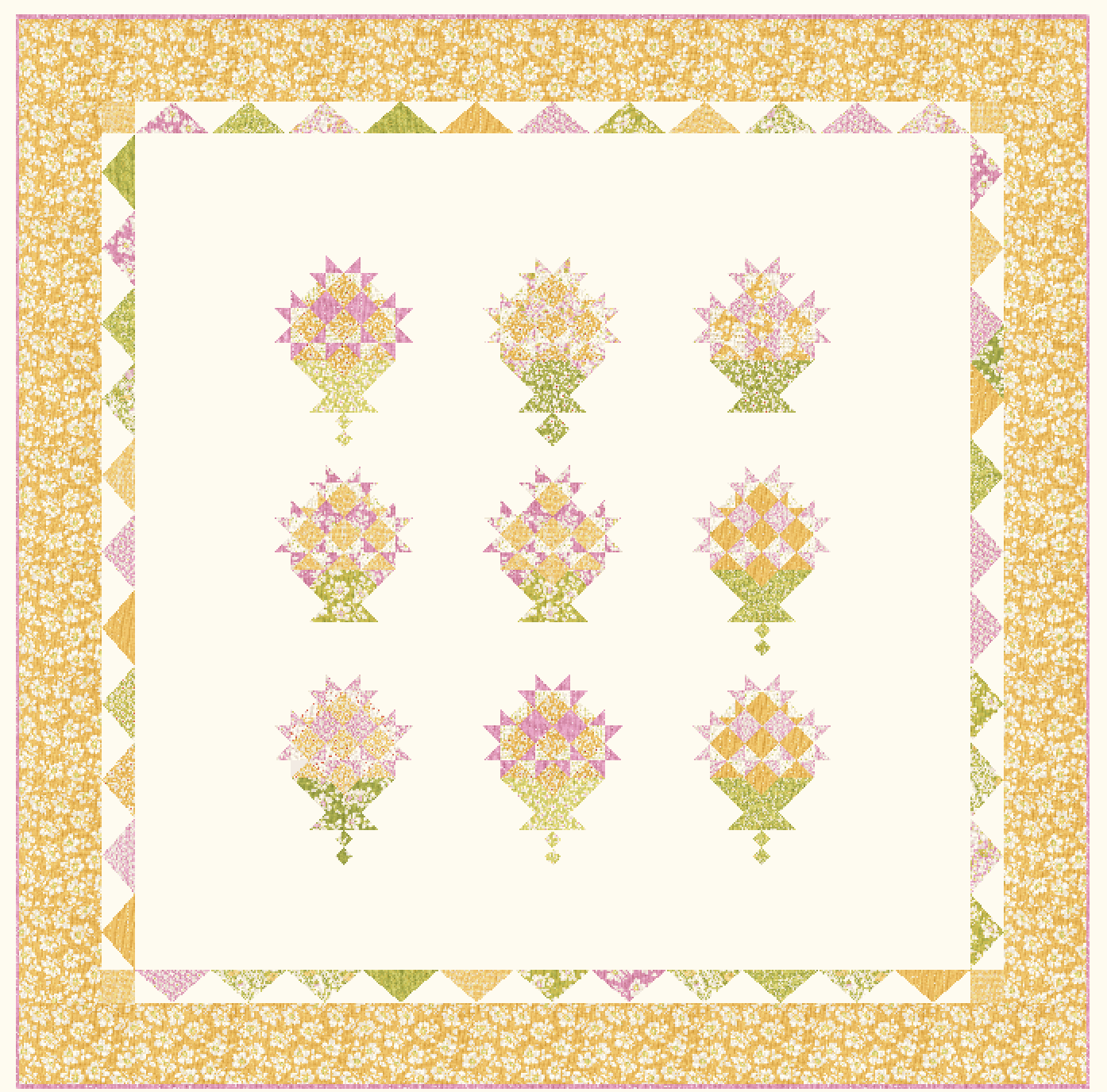 Bella Rose Quilt Society 2026 Summer Bouquet quilt border and binding options with four floral colorways for throw size quilt