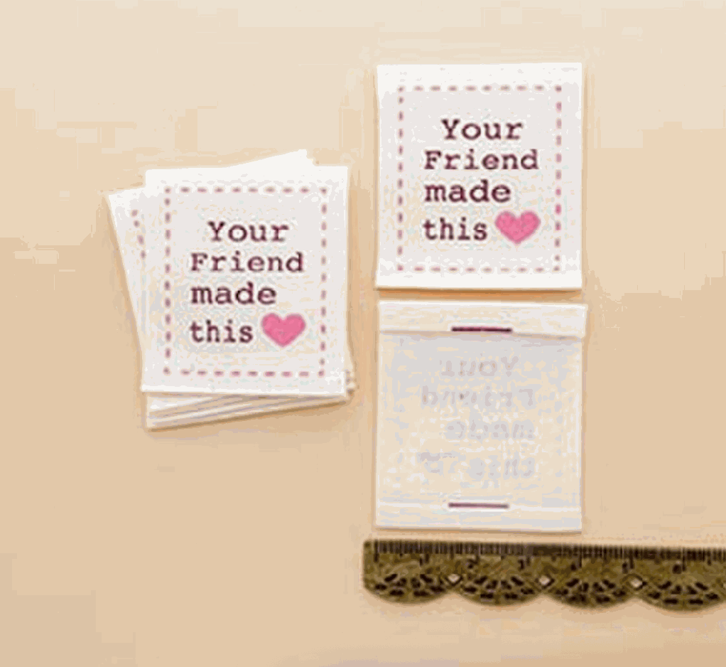 Friend Made Cotton Labels hand-drawn woven by Minki Kim, 100% organic cotton set of 8