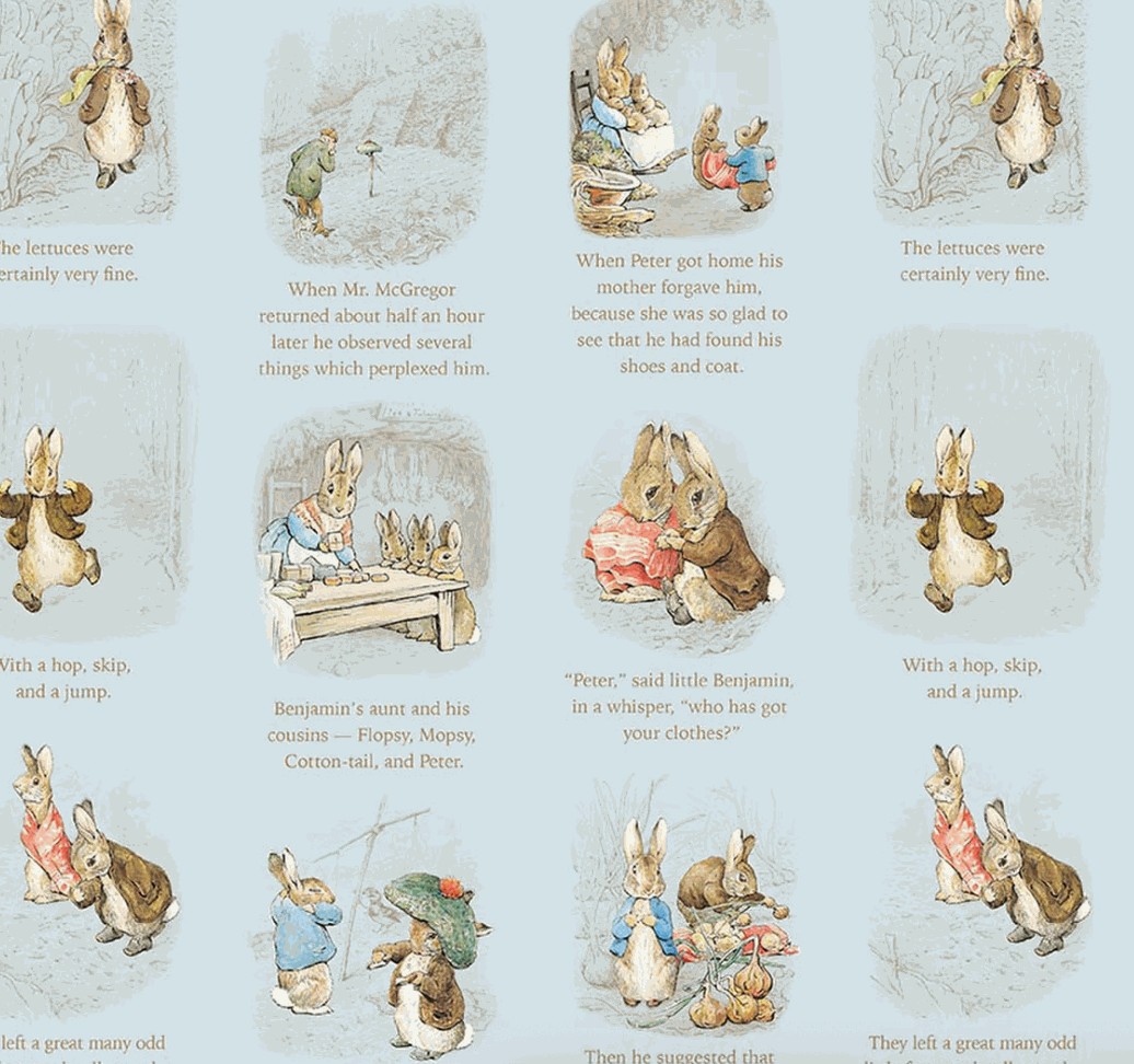 Peter Rabbit™ and Benjamin Bunny™ Story Time Blue fabric by Riley Blake Designs for quilting and decor