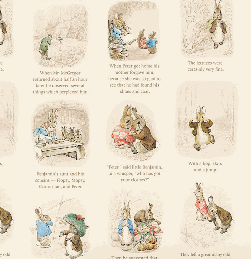 Peter Rabbit™ and Benjamin Bunny™ Story Time Cream fabric by Riley Blake Designs for quilting and apparel