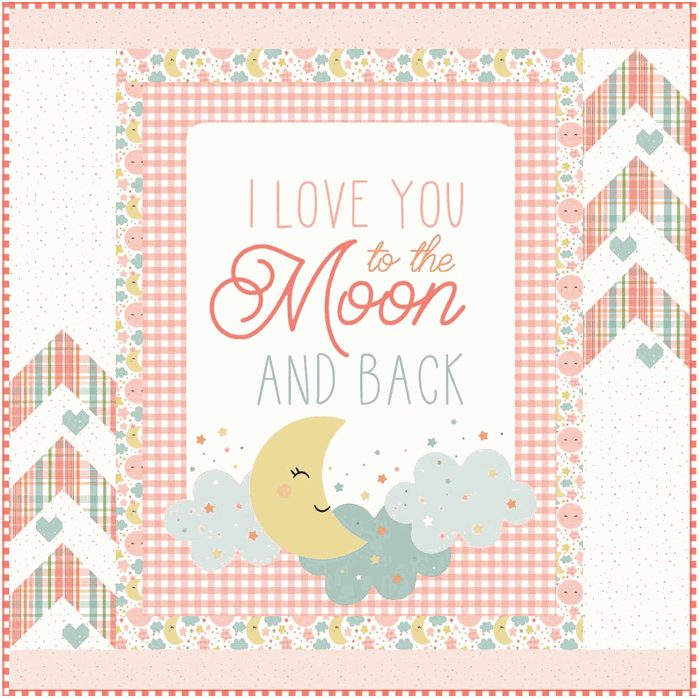 Coral Love You to the Moon quilt kit with pattern and fabric by Echo Park, 51.5 x 51.5 inches