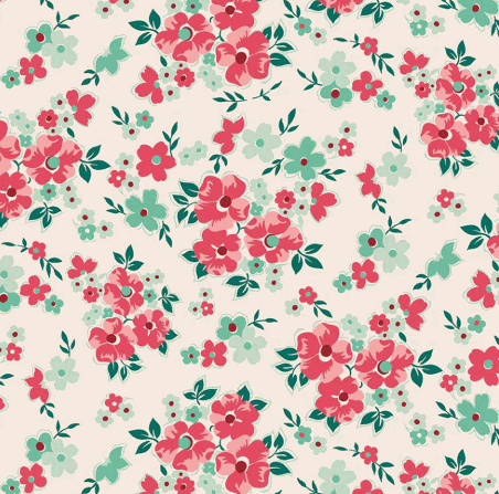 Berry & Sage Wildflowers floral latte fabric by Lori Holt with vintage-inspired corals, sage, and latte tones