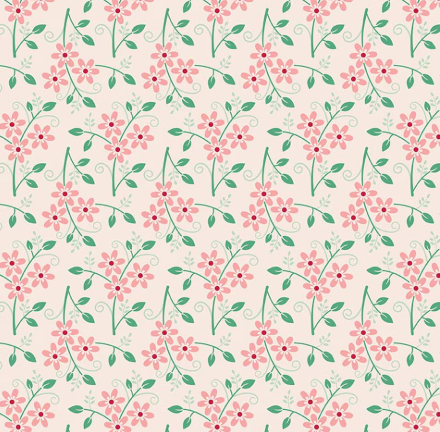 Wide back fabric featuring Berry & Sage wildflowers with soft corals, tea rose, cherry, sage, and latte tones by Lori Holt