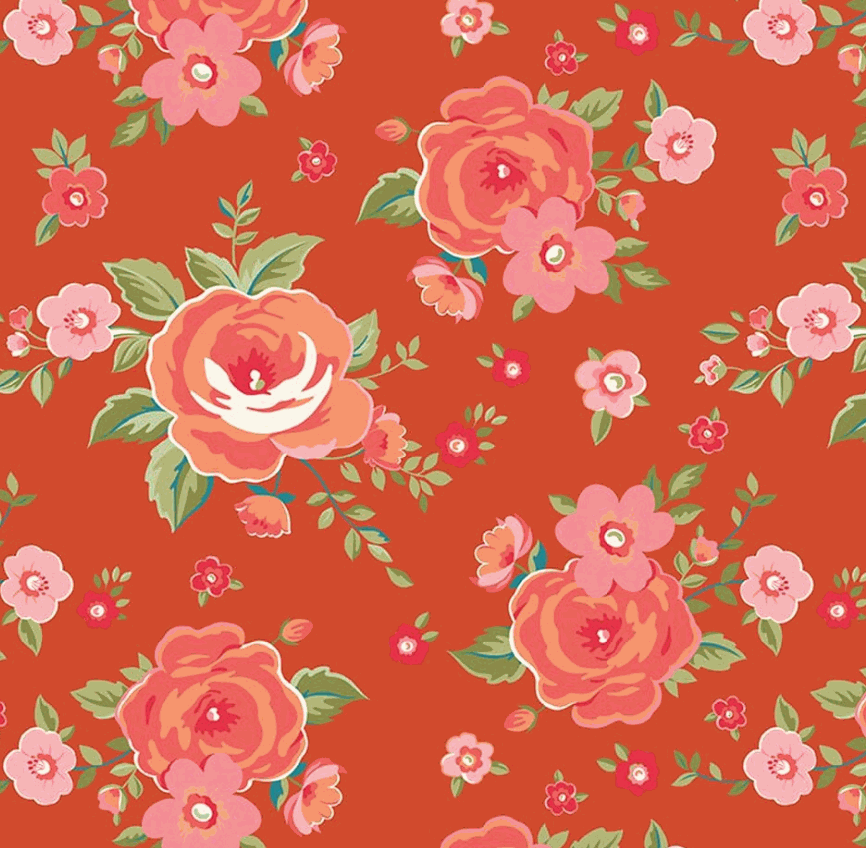 Peach Cobbler Heirloom Cinnamon fabric by Lily Ashbury for Riley Blake Designs with wild blooms and homespun textures