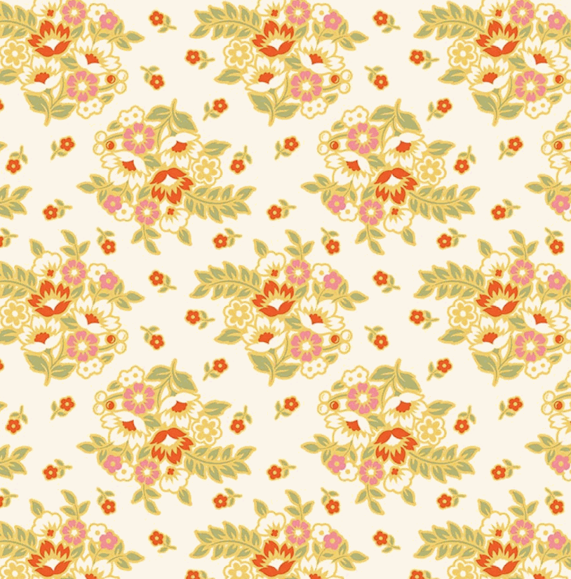 Peach Cobbler Posy Cream fabric by Lily Ashbury for Riley Blake Designs featuring wild blooms and homespun textures