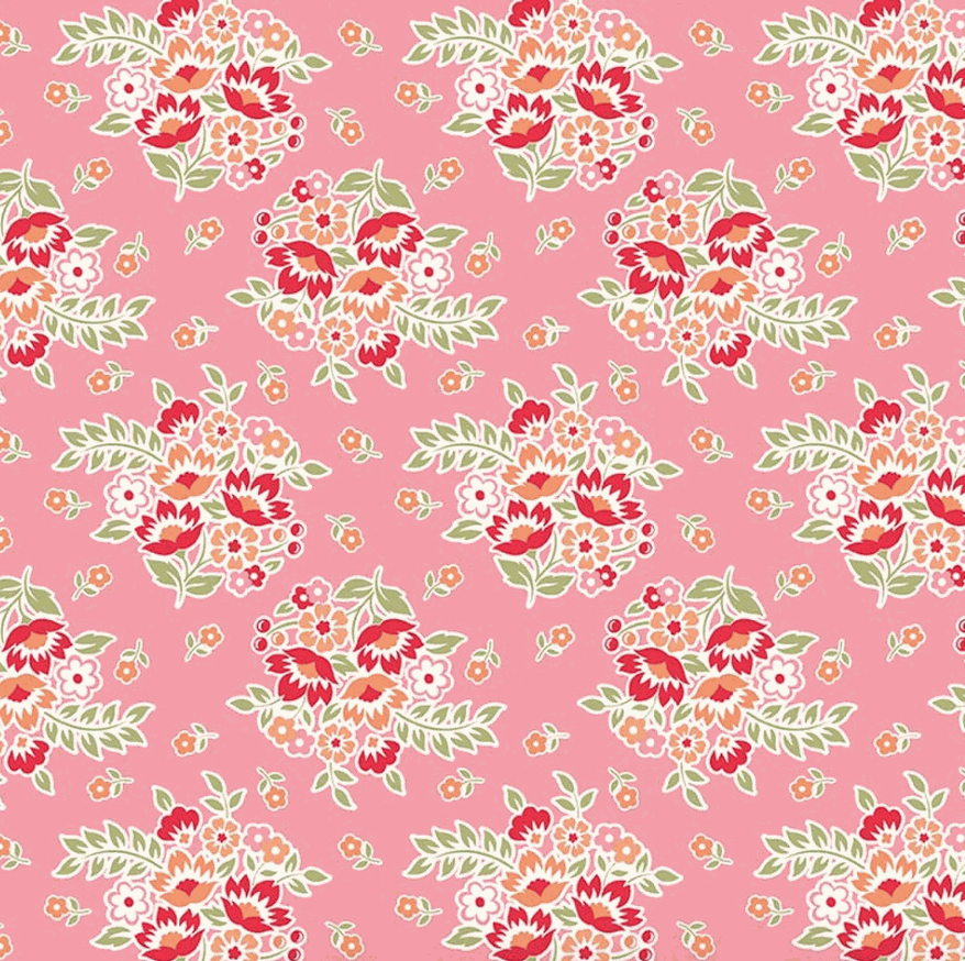 Peach Cobbler Posy Pink fabric by Lily Ashbury for Riley Blake Designs showing floral pattern and homespun texture