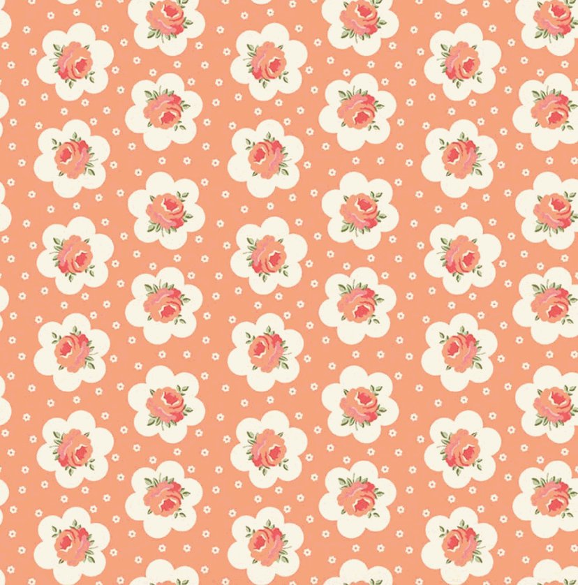 Peach Cobbler Tea Tin Rose Peach fabric by Lily Ashbury with floral and homespun textures