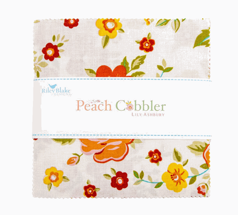 Peach Cobbler 5" fabric squares stacker by Lily Ashbury with floral and homespun designs