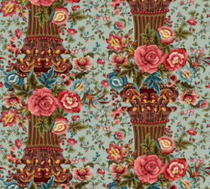 Lost Gardens of Heligan Column Stripe fabric in light teal by Michelle Yeo for Henry Glass & Co