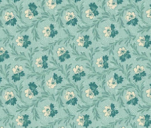 Lost Gardens of Heligan Floral Garland fabric by Michelle Yeo in light teal