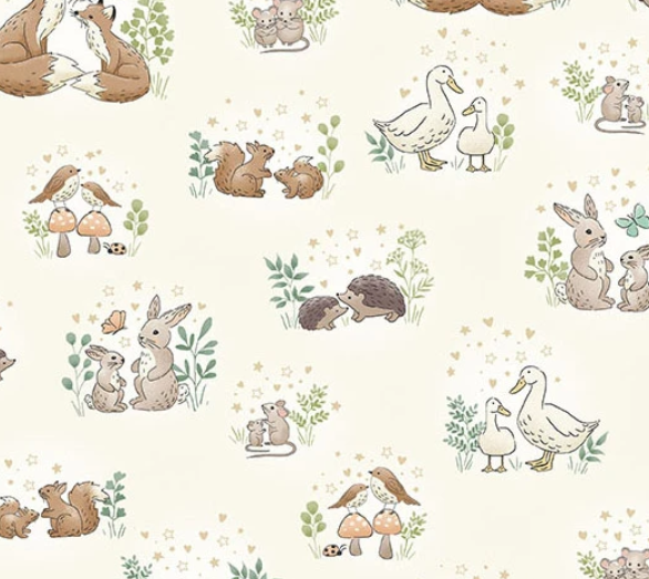 Little Ones by Makower UK Hugs Cream fabric MU-189-Q sold in half yard increments