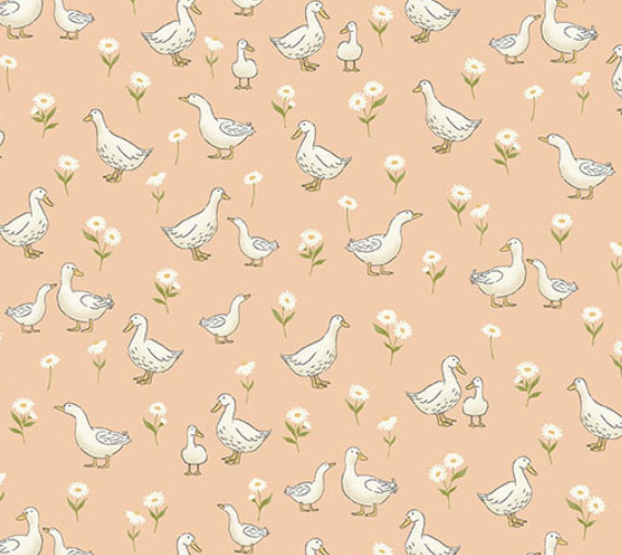 Little Ones by Makower UK Ducks Coral fabric pattern with ducks on coral background
