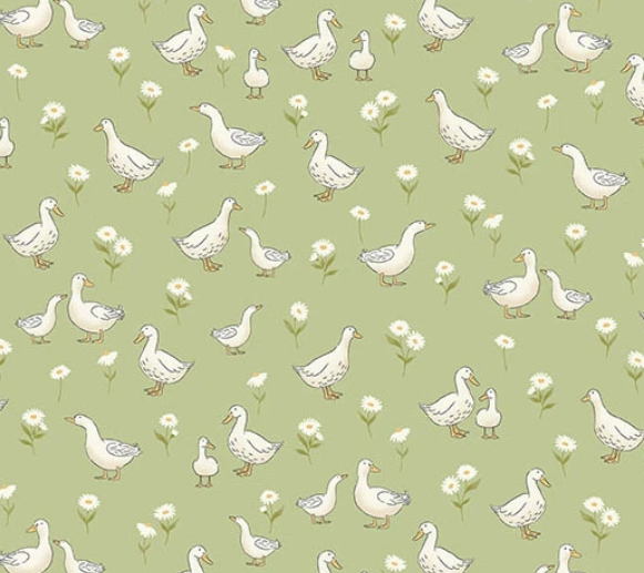 Little Ones by Makower UK Ducks Green fabric yardage close-up