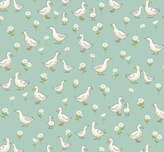 Little Ones by Makower UK Ducks Teal fabric yardage sold in half-yard increments