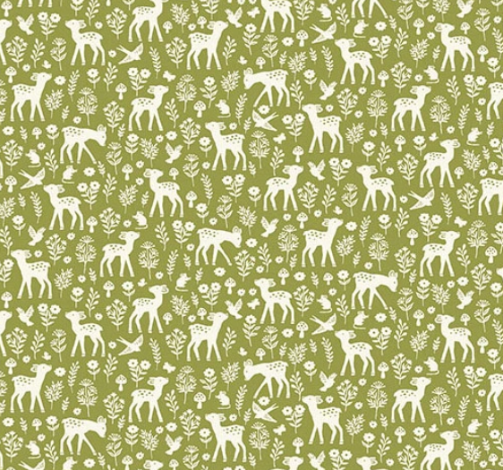 Little Ones by Makower UK Deer Green fabric by Andover in 1/2 yard increments