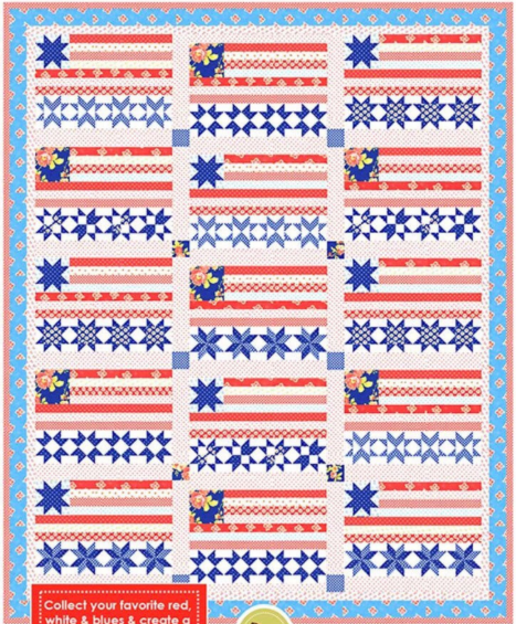 Stars & Stripes Forever Quilt Kit featuring Rosie by Fig Tree & Co with pattern and fabrics for 58x71 inch quilt top and binding