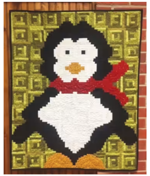Waddles Quilt Kit with penguin design, fabrics and pattern included, 32x40 inches quilt top kit