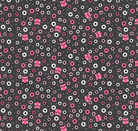 Not Scary Halloween fabric with friendly ghosts and witches in pink, orange, grey, and green by Jill & Rani for Poppie Cotton